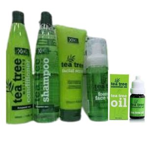 XBC Tea Tree Facial 5-in-1 Beauty Essential Set: (Shampoo, Conditioner, Facial Scrub, Oil & Face Wash Combo)