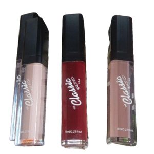 3 Set Of 24 Hours Long Lasting Lip Gloss,Nude Plant, Hot Flame, Suede Nude (Classic Makeup U.S.A)
