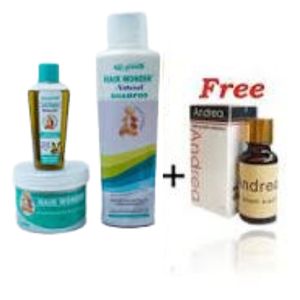 El-glittas Complete Hair Care Solution: HAIR WONDER 3-In-1 Combo (Shampoo, Oil, Cream)+ Andrea Oil (Free Gift) : *Grow *Strengthen *Repair