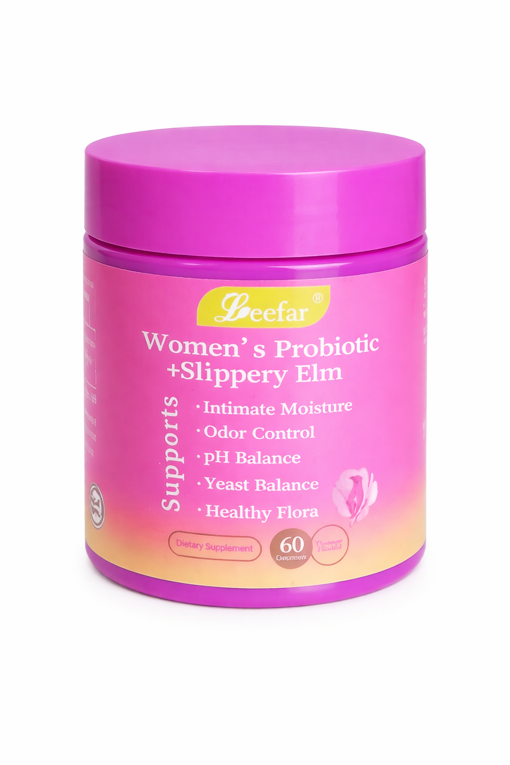 Leefar Women’s Probiotic + Slippery Elm - Intimate Moisture & pH Balance Support - 60 Gummies