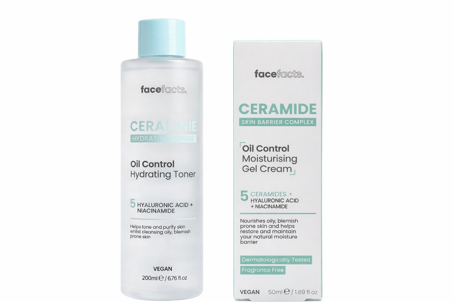 Face Facts Ceramide Oil Control Skincare Set – Hydrating Toner (200ml) + Moisturising Gel Cream (50ml)