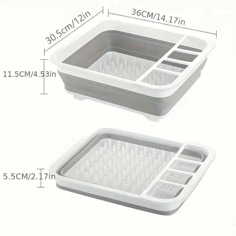 Collapsible Foldable Dish Drainer Rack with Cutlery Holder – Multifunction Portable Dinnerware Organizer, Space Saving Kitchen Storage Tray