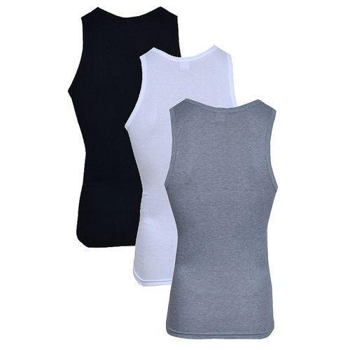 Superior Quality 3-in-1 Pack Men’s Cotton Singlets – Multicolour (Black, White & Grey) (M)