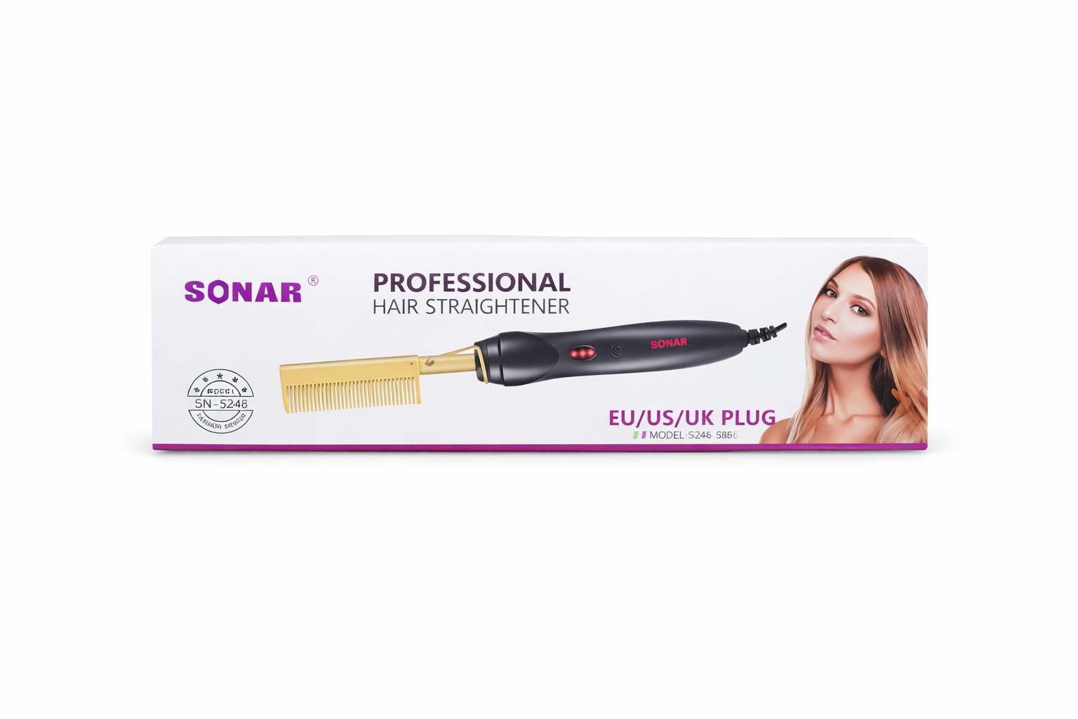 Professional Hair Straightener Comb – Fast Heating Electric Styling Brush EU/UK Plug