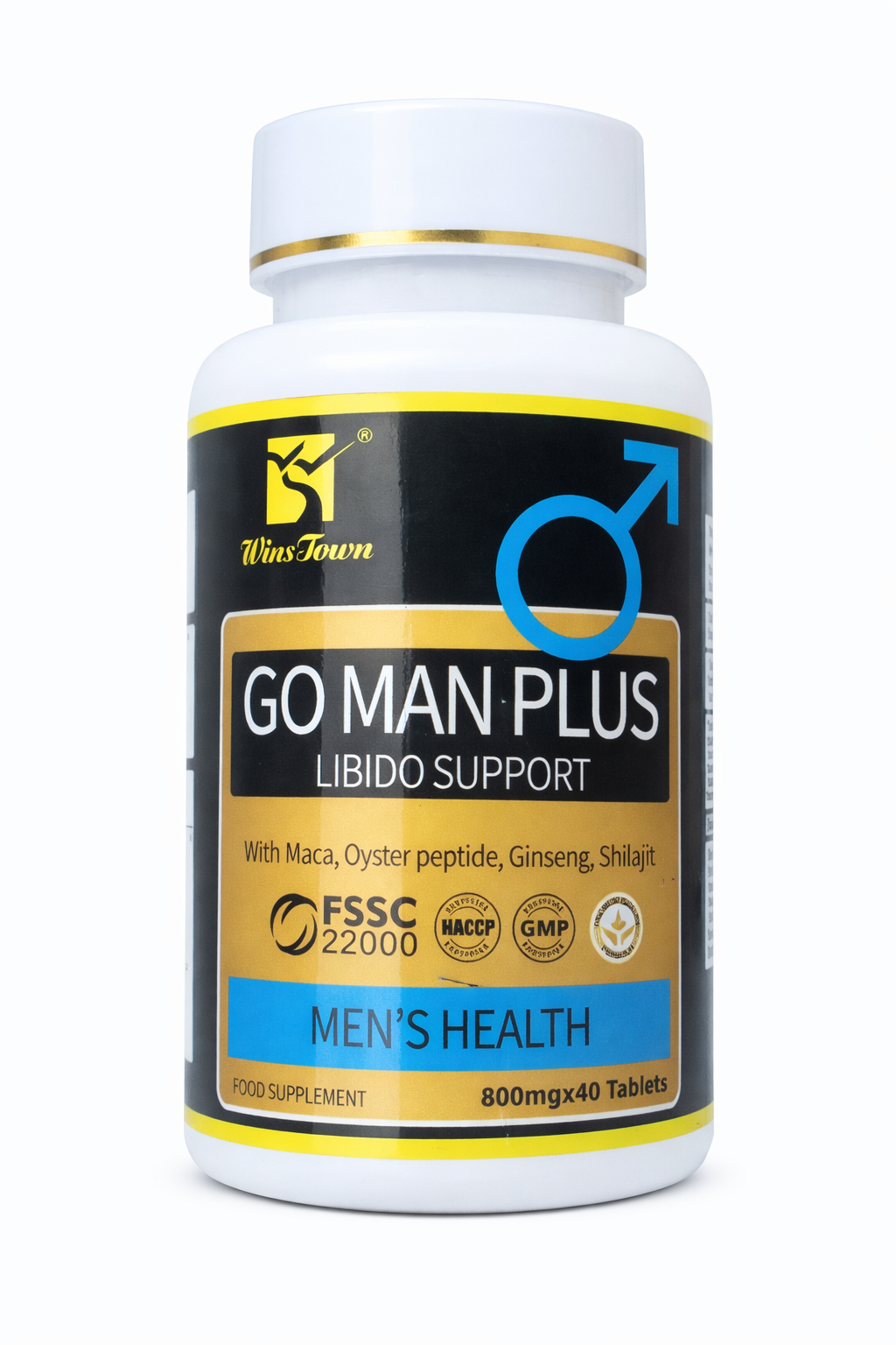 Go Man Plus Libido Support - 800mg x 40 Tablets - Men’s Health & Stamina Supplement - With Maca, Ginseng & Shilajit
